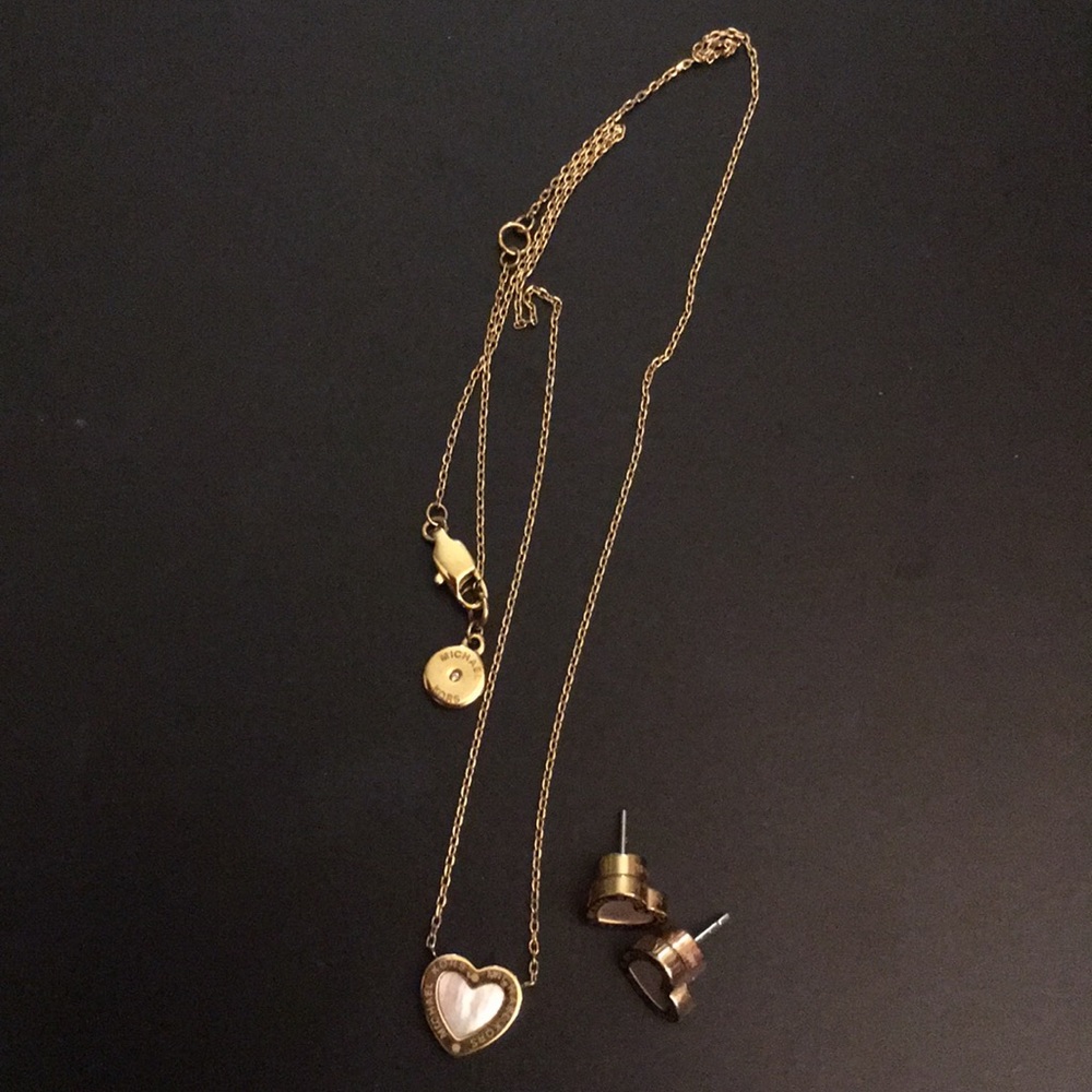 MK Heart, pearl and gold earnings and necklace set